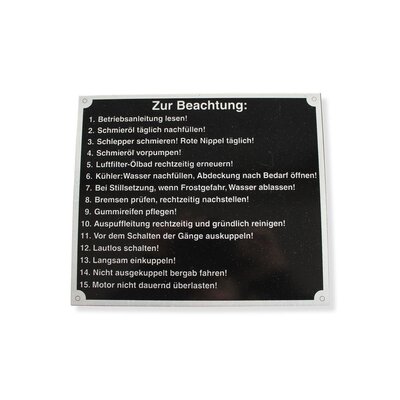 Etichetta di comando (tedesco), etichetta di comando tedesco (Zur Beachtung), alluminio (Pos. 15: Non sovraccaricare il motore)