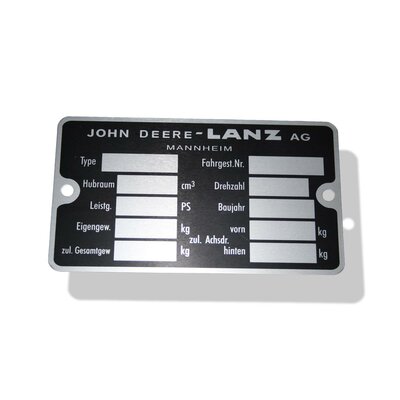 Type plate (aluminium, John Deere-Lanz), 10 fields