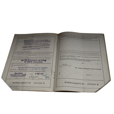Kraftfahrzeugbrief Lanz Nr. 213978, D7506 Allzweck