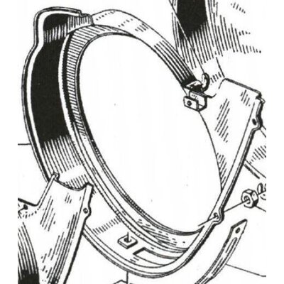 Schwungradschutz-Auenhlfte kompl. (ersetzt durch D u. E 403a) mit Haubenhalter und Abdeckblech ab Fahrgestell Nr. 165201 u. 284404
