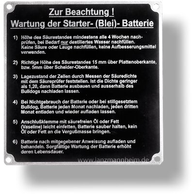 Bedienungsschild fr Bleibatterie (deutsch)