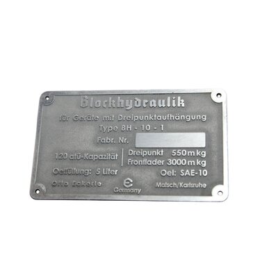 Schild Blockhyraulik, Typenschild