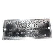 H�ndlerschild W. Tiemann & Co. Bremen, 135x60mm