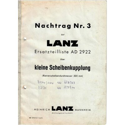 Nachtrag Nr.3 zur Ersatzteileliste AD2922