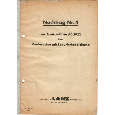 Nachtrag Nr.4 zur Ersatzteileliste AD2922